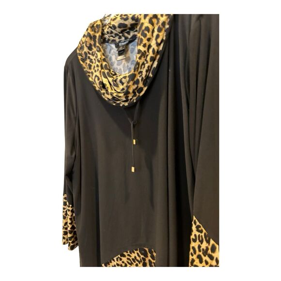 Ali Miles Animal Print Cowl Neck Drawstring Tunic Top Size 2X Lagenlook - Picture 2 of 6